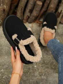 Botas de nieve para mujer, invierno 2025, nuevas botas retro de algodón, además de zapatos de algodón con suela gruesa de terciopelo. - Negro - Ver 1