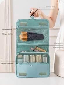 Large Capacity Women's Portable Makeup Bag, Foldable Travel Cosmetic Organizer Pouch With Hanging Hook Travel Essentials Bag For School For Vacation Holiday Back To School Supplies Wash Bag Waterproof Toiletry Bag