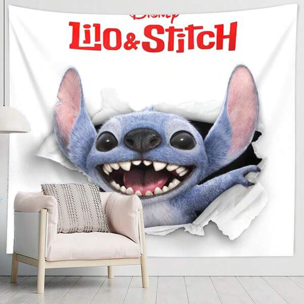 Disney 1 pièce Nouveau fond d'anniversaire heureux des personnages animés Lilo et Stitch - Conception de personnages d'animation brillants, polyester, horizontal, rectangle - Parfait pour la maison, la chambre, le jardin et les célébrations en plein air - Décoration de printemps, d'été, du Ramadan, de Pâques, accessoires