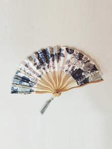 1 件水彩弧形龙骨折扇，古风手扇，便携竹扇 - 龍扇水墨色 - 查看 1