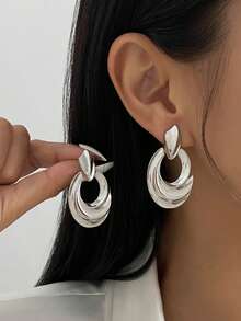 1 Cặp bông tai mặt dây chuyền xoắn ốc hình học cổ điển, quà tặng trang sức thời trang phong cách tối giản cho phụ nữ, phong cách Châu Âu và Mỹ - Vàng - Xem 6