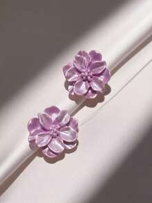 1 Pair Fashionable Elegant Flower & Pearl White Earrings, Suitable For Daily Wear, Travel And Vacation - Pink - View 4