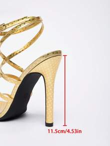 女士尖头星形交叉踝带细高跟凉鞋，优雅迷人的时尚派对，适合所有季节的金色正装鞋 - 金色 - 查看 9