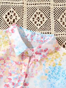 Bluse mit Makaron-Färbung und Streublumen-Musterung aus Leinen, vielseitig einsetzbares, locker sitzendes, leichtes, bedrucktes Hemd für Frauen