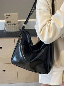 Bolso de hombro de mujer de estilo de moda, sencillo y clásico, con diseño de asa ajustable y cruzada, de tela texturizada de unicolor casual y versátil, adecuado para el uso diario de estudiantes universitarios, con gran capacidad de almacenamiento