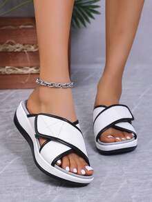 Women's Platform Crossover Sandals With Comfortable Insole, New Casual Slip-On Outdoor Waterproof Wedge Sandals, Summer Fashion Versatile Beach Slippers
