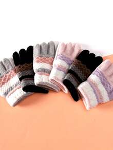 1双儿童针织手套，适合秋冬季日常佩戴 - 彩色 - 查看 3