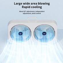 Powerful Dual Head Fan, 2x Cooling Effect, 3 Speed Mini Desk Fan With Quiet Operation, Options For Hanging, Placing On A Table, Or Carrying By Hand, Stylish Device For Outdoor Camping Perfect For Hot Days And Outdoor Activities,1800mAh