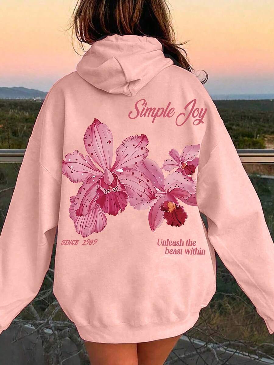 1PC Girls Fresh & Sweet Flower Print Hoodie, Soft & Comfortable, Spring & Autumn Daily Casual Wear