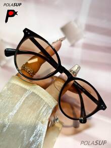 POLASUP 1pc Personalized Fashion Versatile Round Frame Fashion Glasses, Retro 60s Hong Kong Style Fashion Glasses For Women, New Fashion High-End Rivet Round Frame Fashion Glasses, Chic Minimalist Rivet Polarized Fashion Glasses, Classic European & American Style Round Shape Shades - 彩色 - 查看 15
