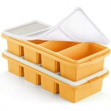 Bandeja de congelador de silicona con tapa - Moldes de silicona para congelar alimentos - Cubeta de cubitos de hielo grande, Recipiente de congelador de silicona, Congela y almacena sopas, salsas, caldos, sobras - Hace 4 porciones perfectas de 1 taza
