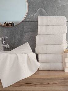8-Piece Cotton Hand & Face Towel Set Made In Turkiye – Soft & Absorbent 50x90 Cm Towels - White - View 2