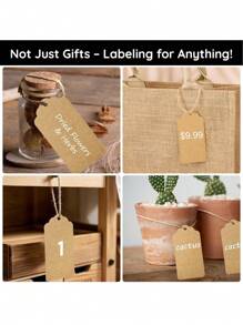 100pcs/Set Kraft Brown, Black And White Paper Tags With String Attached Labels Display Tags Brown Price Tags With String Writable Hang Tags For Clothing, Jewelry, Clothes DIY Crafts Wedding Holiday And Retail Display