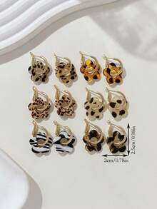 6 对时尚夏季亚克力吊坠耳环，适合女士珠宝，采用抗过敏 316 不锈钢柱制成，豹纹系列，超可爱的旋转设计 - 多色套裝k - 查看 4