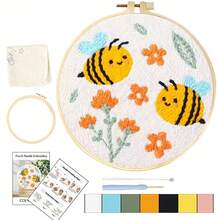 1 Set Embroidery Starter Kit, DIY Embroidery Needle Set Includes Floral & Bee Pattern Embroidery Hoop And Threads, Handmade Sewing Kit, Home Decor, 20x20cm/7.87x7.87 Inches - Multicolor - View 12