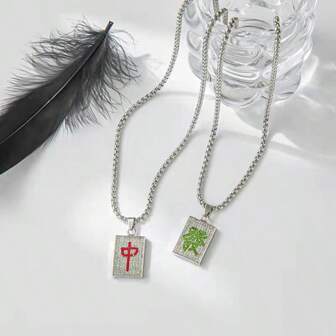 New Creative Chinese Style Mahjong Fully Studded Pendant Necklace, Personalized Street Style Long Necklace For Men