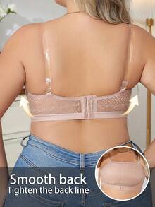 Plus Size Front Closure Lace Wire-Free Comfortable Lingerie Bra - Apricot - View 3