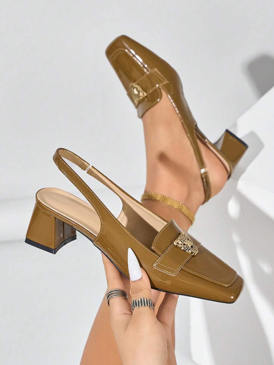 French Style Closed Toe New Elegant Solid Color Low Vamp Women's Chunky Heel Sandals
