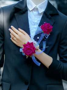 奢华复古风人造玫瑰腕花，新娘/伴娘佩戴，新郎/伴郎佩戴，适合婚礼、夏季、海滩、节日、生日等场合。 - 紫色 - 查看 8