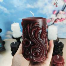 1pc Hand-Made Engraved Cylindrical Aroma Candle, With Slight Color Variation,Room Decor,Gifts Birthday Graduation - Black - View 17