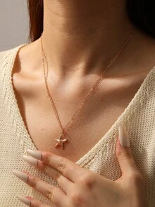 1pc Simple Gold-Color Starfish Ocean Beach Vacation Style Pendant Necklace For Women - Star - View 1