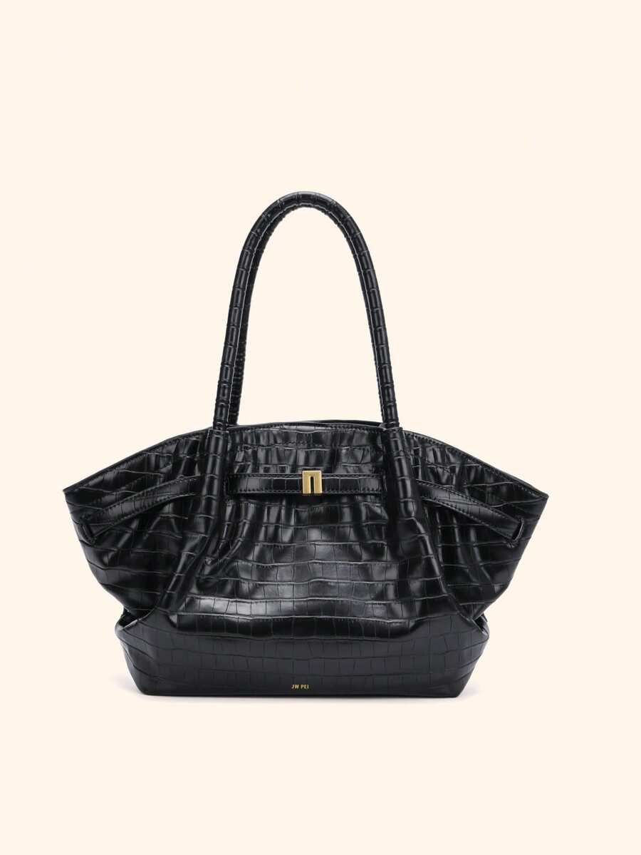 JW 中号女士时尚单肩包、斜挎包、多功能特别版、优雅耐用大容量饺子/蛤壳托特包 - 黑色 - 查看 1