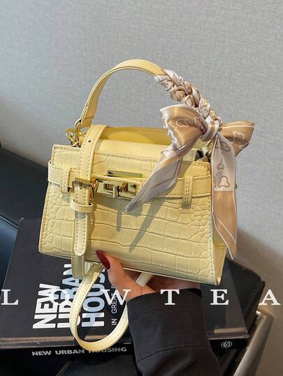  1pc Low Tea Solid Color PU Tote Bag, Women's Elegant Fashion Handbag With Top Handle Design, Detachable And Adjustable Shoulder Strap, Suitable For Travel, Shopping, Dating, Women's Gift, Great For Commuting, Outdoor, Travel, Outing