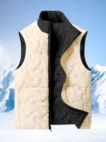 1件男士户外抓绒背心，秋冬保暖加厚立领无袖外套