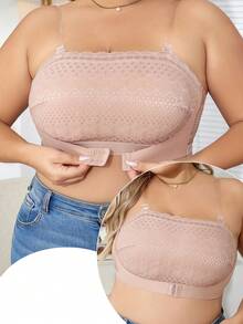 Plus Size Front Closure Lace Wire-Free Comfortable Lingerie Bra - Apricot - View 6