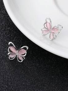1pair Fashionable Zinc Alloy Butterfly Design Stud Earrings For Women For Daily Decoration - Silver - View 3