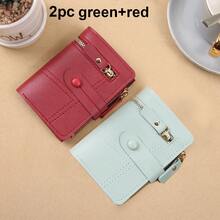 2 件女士短款钱包大容量按扣零钱包双折多功能手提包卡包适合日常使用返校礼物生日礼物女士礼物钱包迷你钱包钱包小钱包可爱钱包