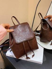 South Korea Large Capacity Pu Backpack Niche Simple Artistic Style Bunches Drawstring Backpack Classic Holiday Travel Office Workers Suitable For Bags, School Backpackback To School Essentials, School Supplies, School Bag, Backpack For School, Back To School Backpack, School Bookbag, Big Backpack, Backpack School, Back To School Bags, Waterproof, Lightweight, Portable, Business Casual, Suitable For Teen Girls Women College Students, Teacher, White-Collar Workers, Perfect For Back To School, First Day Of School, College, Work, Business, Commute