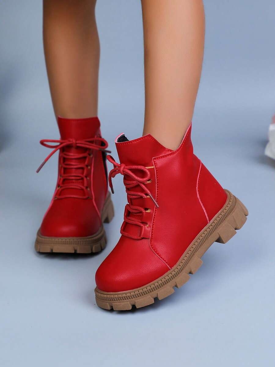 1 双婴儿女童靴，婴儿单拉链靴，春秋季时尚踝靴 - 紅色 - 查看 1