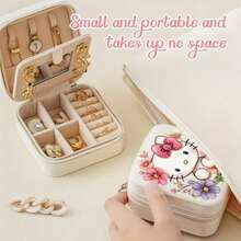 1 件 Sanrio 时尚卡通便携式珠宝收纳盒，适用于耳环、戒指、项链、手链，简约多功能拉链装饰，完美的礼物，适合女性日常使用收纳整理器旅行必需品返校宿舍收纳