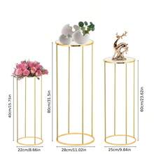 1pc Gold Metal Round Base Stand, Cylindrical Plant Holder For Party Flowers, Display Column Base, Cylindrical Tabletop Vase, Suitable For Birthday Party Backdrop Decoration, Wedding Venue Decor, Home Flower Stand - Multicolor - View 2