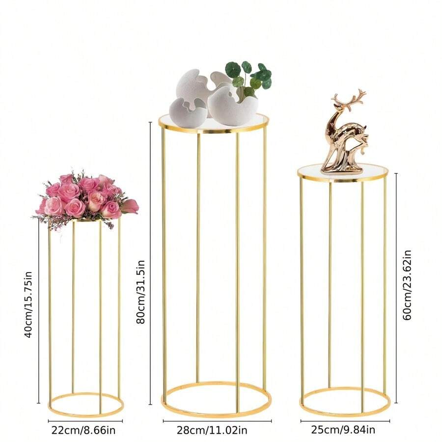 1pc Gold Metal Round Base Stand, Cylindrical Plant Holder For Party Flowers, Display Column Base, Cylindrical Tabletop Vase, Suitable For Birthday Party Backdrop Decoration, Wedding Venue Decor, Home Flower Stand