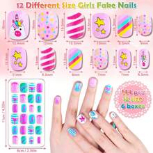 144 Pieces Press On Nails, Acejoz Summer Style Girls Fake Nails Stick On Nail Tips Children Full Cover Short False Fingernails For Boys Girls Kids Nail Art Decoration