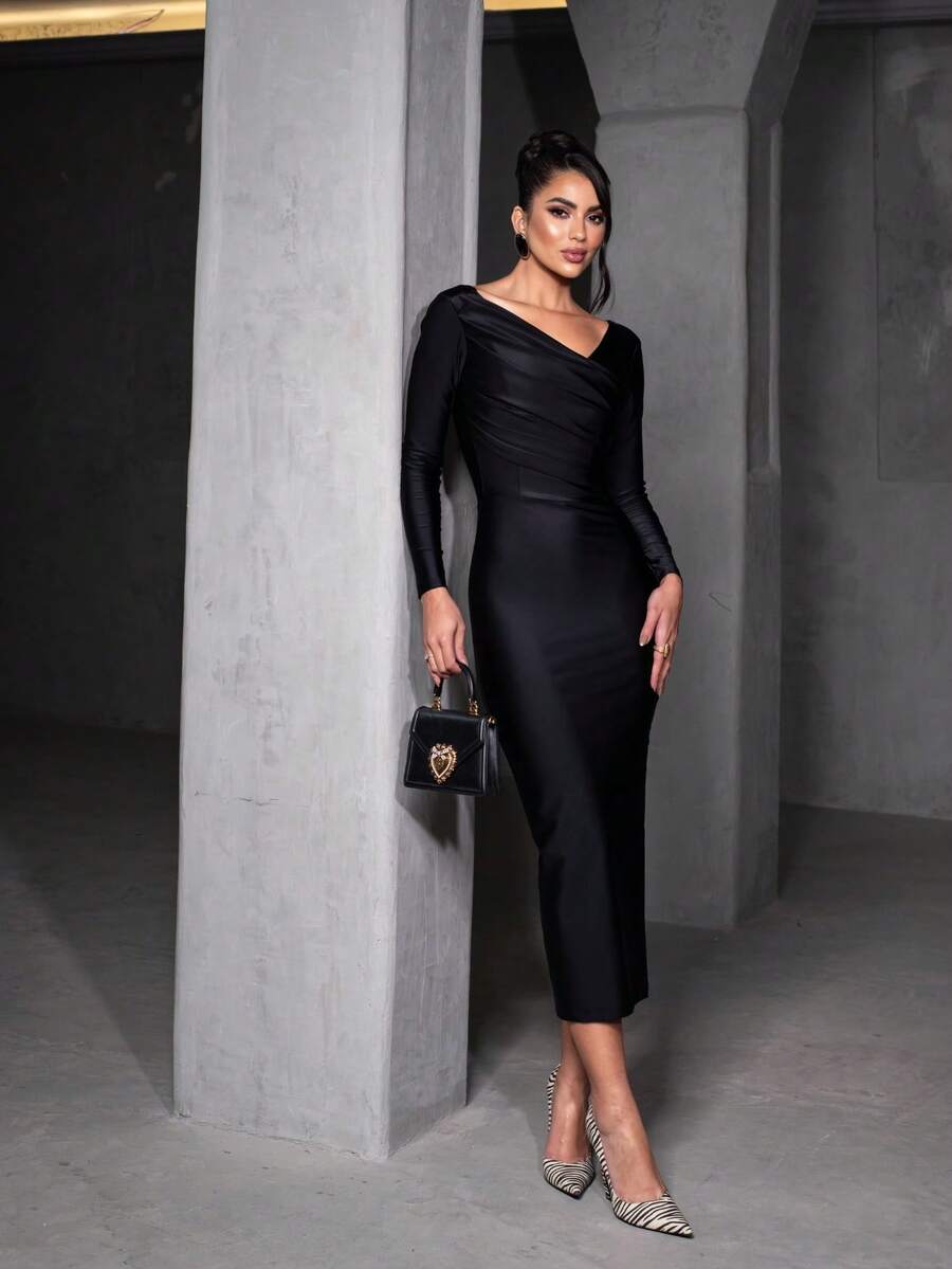 Pradaa Mesh Midi Dress By Leticia Modeler - Black - View 1