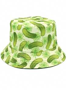 1 件女式双面几何水果印花渔夫帽，可爱百搭设计，适合户外、派对、日常穿着、防晒、轻便，适合休闲、露营和日常使用