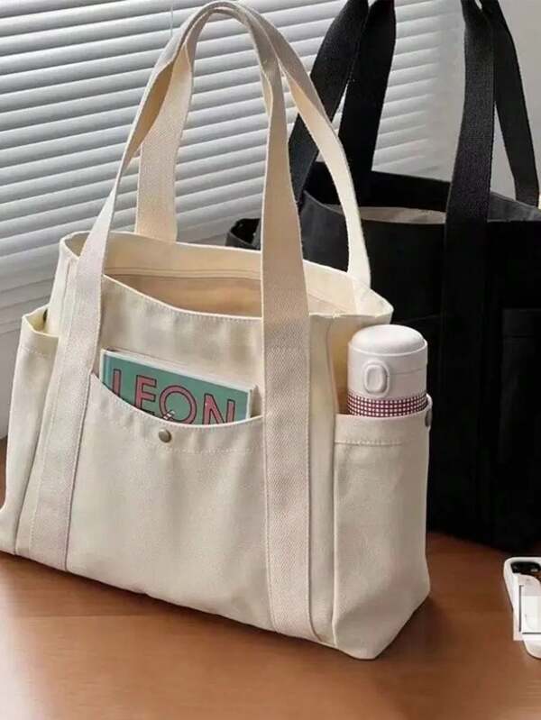 Large Capacity Tote Canvas Bag, Fashionable Commuting All-Match Shoulder Bag For Work, School, Travel
