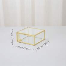 Minimalist Home Decor Desktop Ornament, Transparent Glass With Pure Copper Edging, Embedded Glass Vanity Organizer Box, Cosmetic Display Dust-Proof Jewelry Box - Gold - View 16