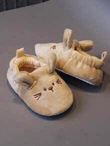 1 Pair Suede Material Elastic Collar Flat Slip-On Cute Fabric Shoes, Suitable For Autumn/Winter