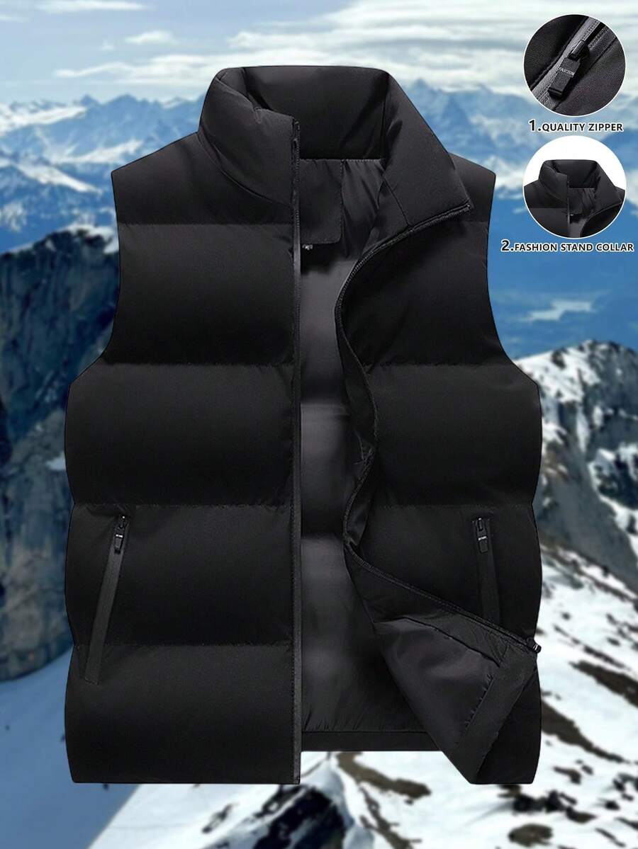 1 Peça Colete Masculino de Gola Alta para Inverno, Jaqueta Sem Mangas Quente, À Prova de Vento, para Caminhada e Montanhismo ao Ar Livre, Forro Polar