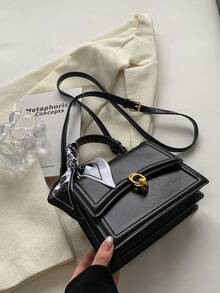 蝴蝶结装饰轻薄商务休闲迷你丝巾，金属扣装饰女士钱包，女士手提包，可斜挎，商务通勤包，适合女孩、女大学生、职场新人及白领，是办公室、大学、工作、商务、通勤、户外、旅行和郊游的理想之选。 - 黑色 - 查看 5