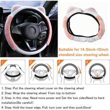 Car Steering Wheel Cover, Fluffy Soft For Winter Warm, Cute Steering Wheel Protector With Kitty Cat Ears, Universal 15 Inch, Elastic & Anti-Slip, Lovely Decor Car Accessories (Pink) - Hot Pink - View 11