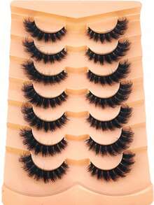 New 2Boxes/14Pairs Natural Thick Fluffy Volume False Eyelashes Dramatic Messy Mink Lashes Wispy Long 8D Volume Lasting Wispy False Eyelash Strips Foxy Eye Lifting Look Extension Full Eyelash Strip To Lengthen And Volumize The Outer Corner Of Your Eye - 黑色 - 查看 5