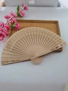 1/10 piezas Abanicos plegables de sándalo con fragancia para baile, diseño hueco de luna y estrella, panal, girasol, abanico de madera como regalo de boda, verano, vacaciones para actividades al aire libre, vacaciones, viajes, accesorios de vestir y regalos, festivales, campamentos - albaricoque - Ver 7