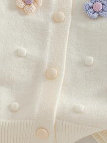 Young Girl Floral Applique Front Button Long Sleeve Cardigan, Autumn/Winter