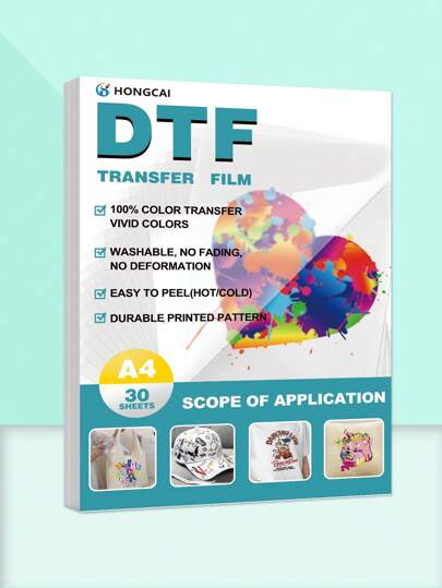 20 件/30 件直接打印到织物 (DTF) 双面打印膜，A3/A4 PET 热转印纸，兼容爱普生喷墨打印机，可直接在 T 恤织物上打印