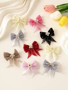 8 pièces/10 pièces Sets de pinces à cheveux élégantes et mignonnes en mousseline de soie avec nœud papillon, barrettes de cheveux minimalistes à la mode avec design de fleurs en strass brillant, convenant aux étudiantes, aux fêtes, à l'usage quotidien, pinces à cheveux, pinces à cheveux, épingles à cheveux, pinces à cheveux alligator, fournitures scolaires, accessoires nœud